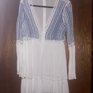 Elegant White and Blue Lace Dress